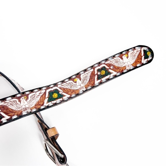 PAINTED TOOLED LEATHER BELT Made in Mexico | Eagle | Floral - Picture 5 of 9